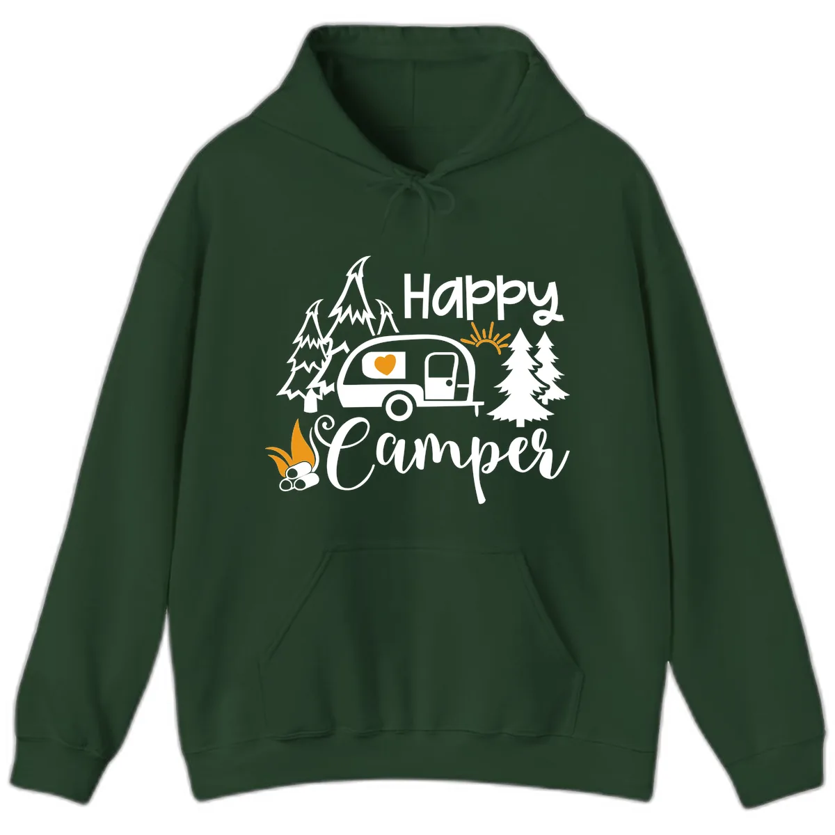 Happy Camper Trailer Life Hoodie in Forest Green