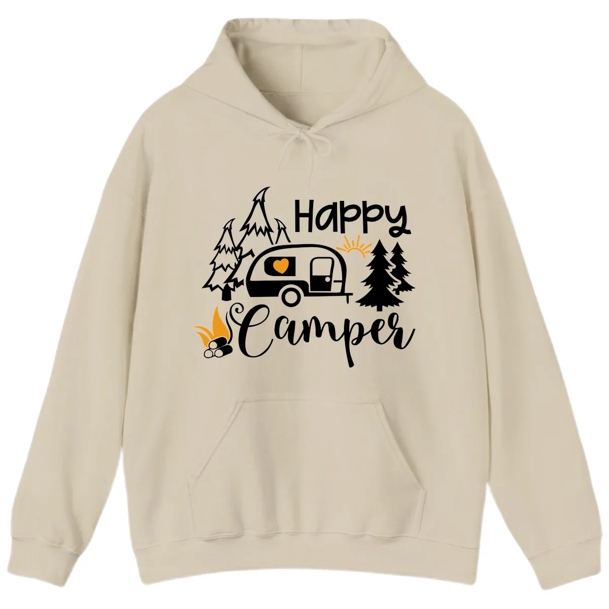 Happy Camper Trailer Life Hoodie in Sand