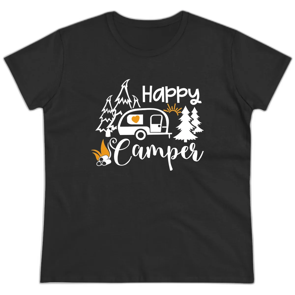 Happy Camper Trailer Life Ladies Tee in Black