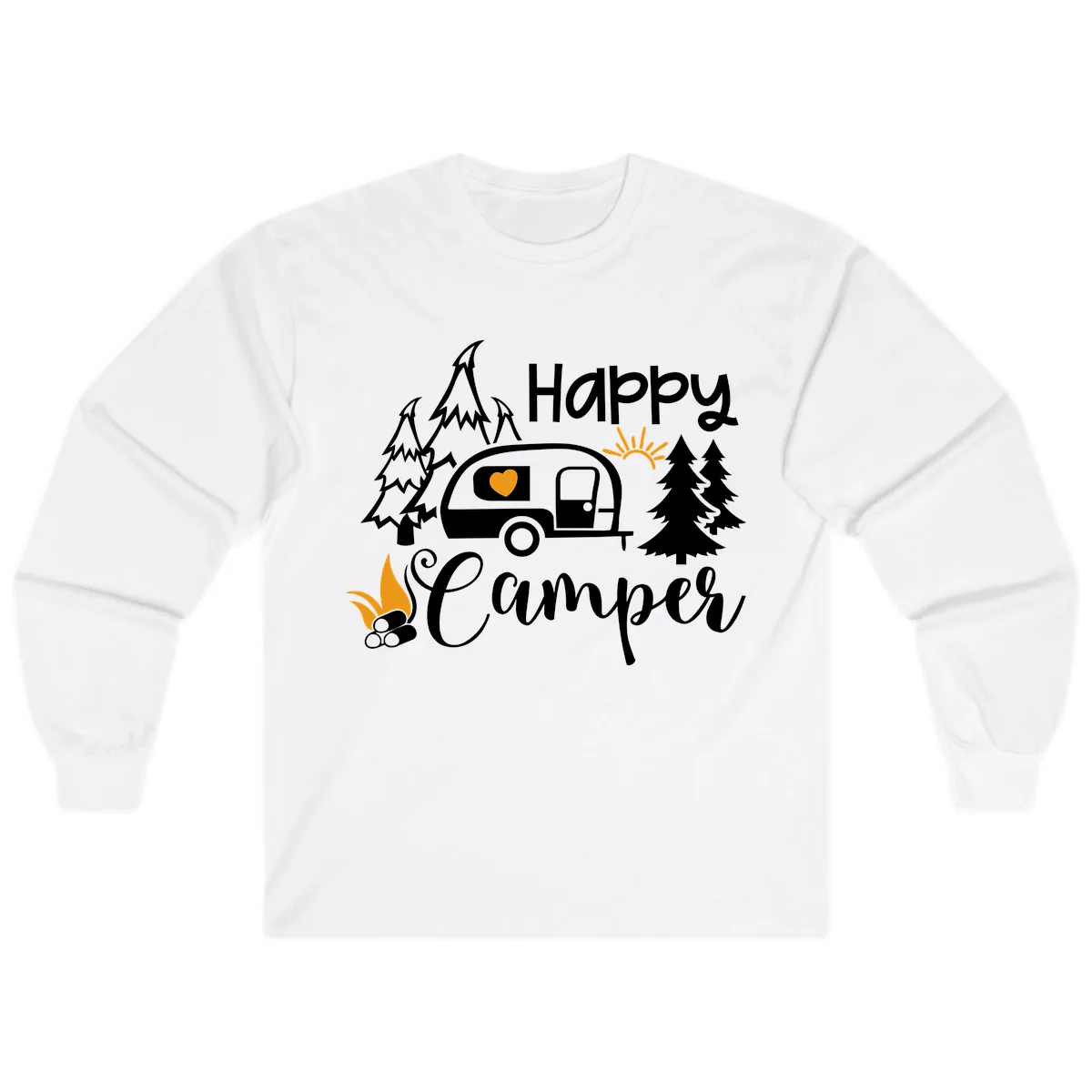 Happy Camper Trailer Life Long Sleeve in White