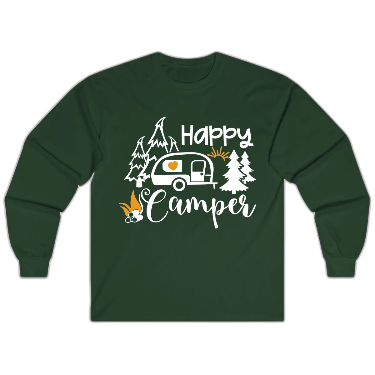 Happy Camper Trailer Life Long Sleeve in Forest Green