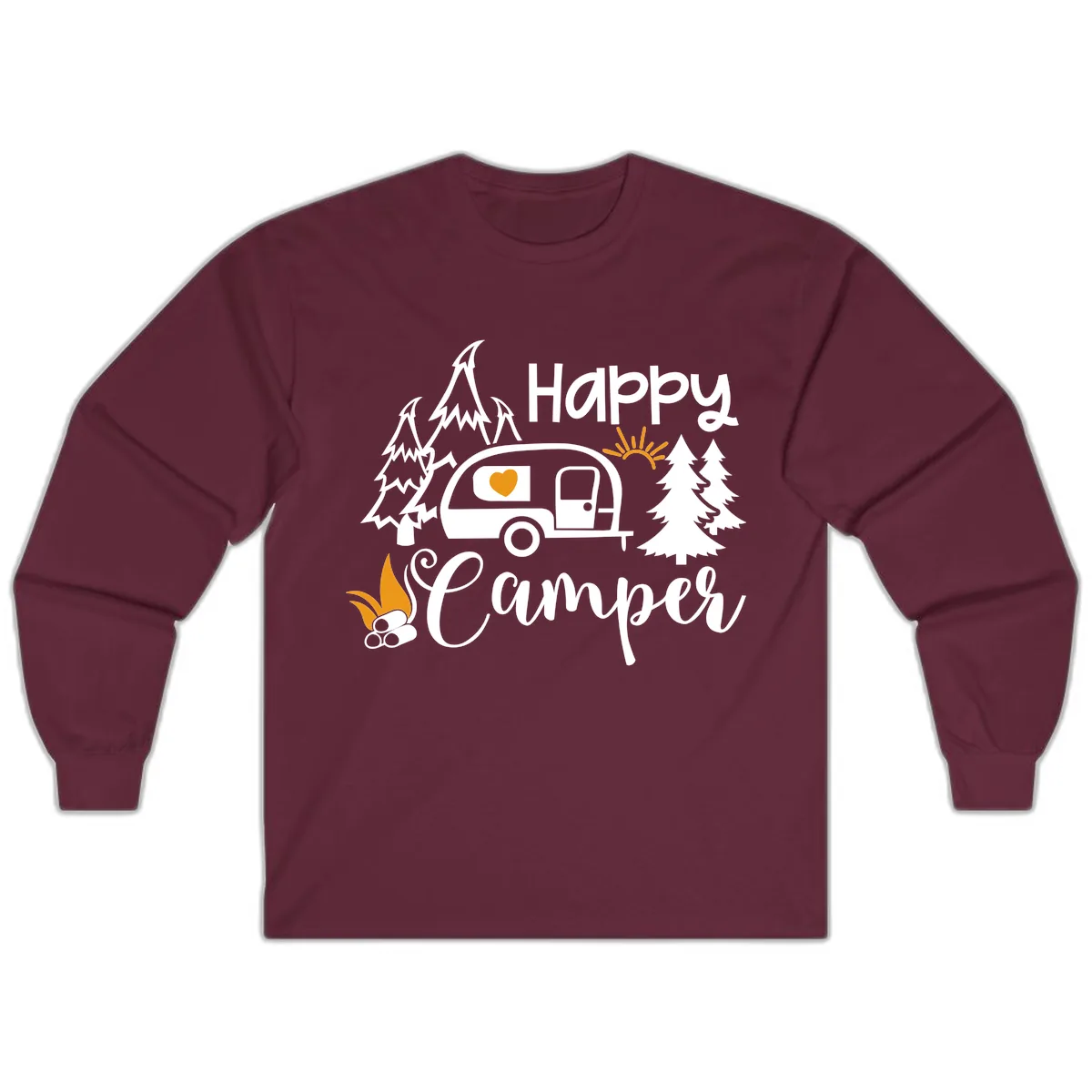 Happy Camper Trailer Life Long Sleeve in Maroon