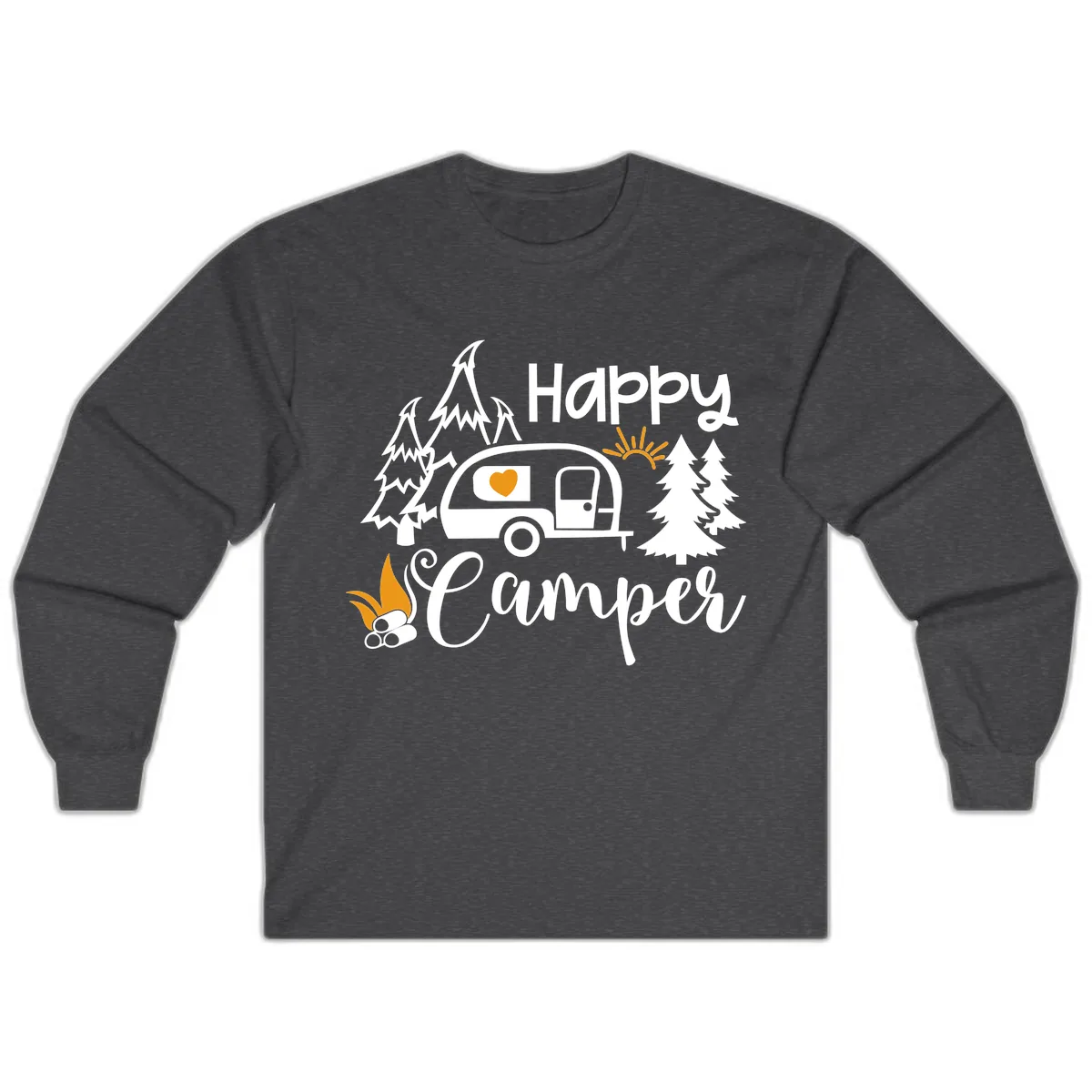 Happy Camper Trailer Life Long Sleeve in Dark Heather