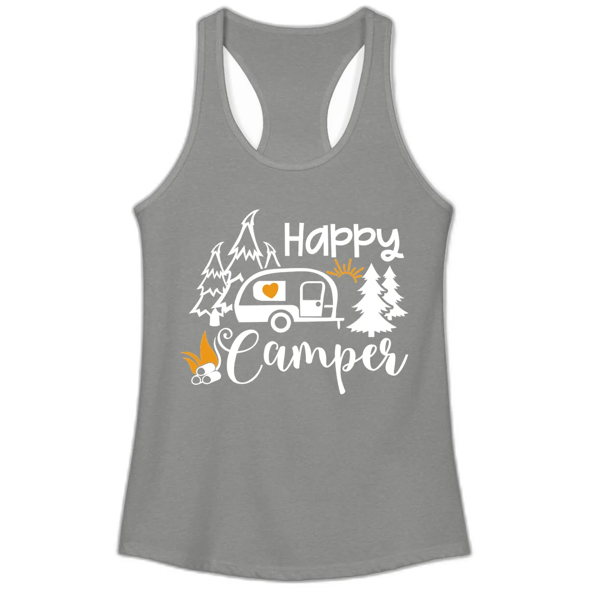 Happy Camper Trailer Life Ladies Tank in Heather Grey