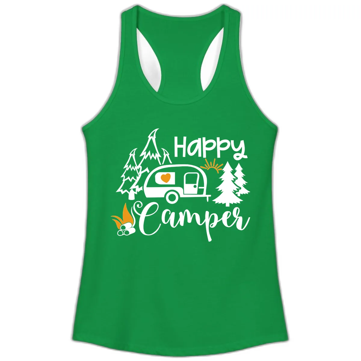 Happy Camper Trailer Life Ladies Tank in Solid Kelly Green