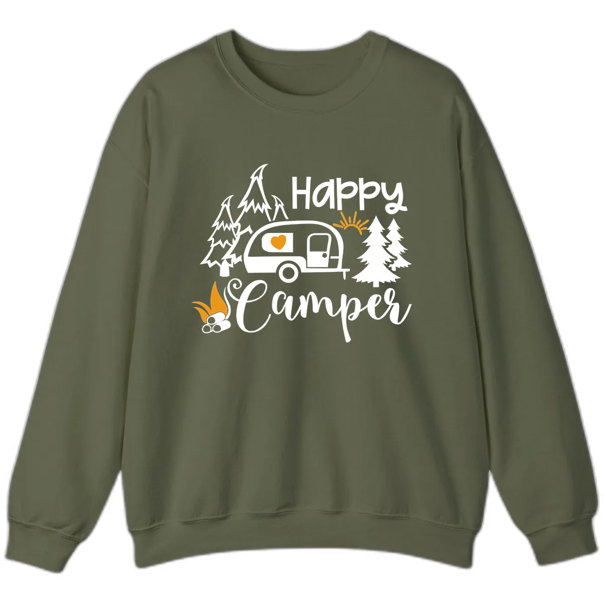 Happy Camper Trailer Life Sweatshirt in Military Green
