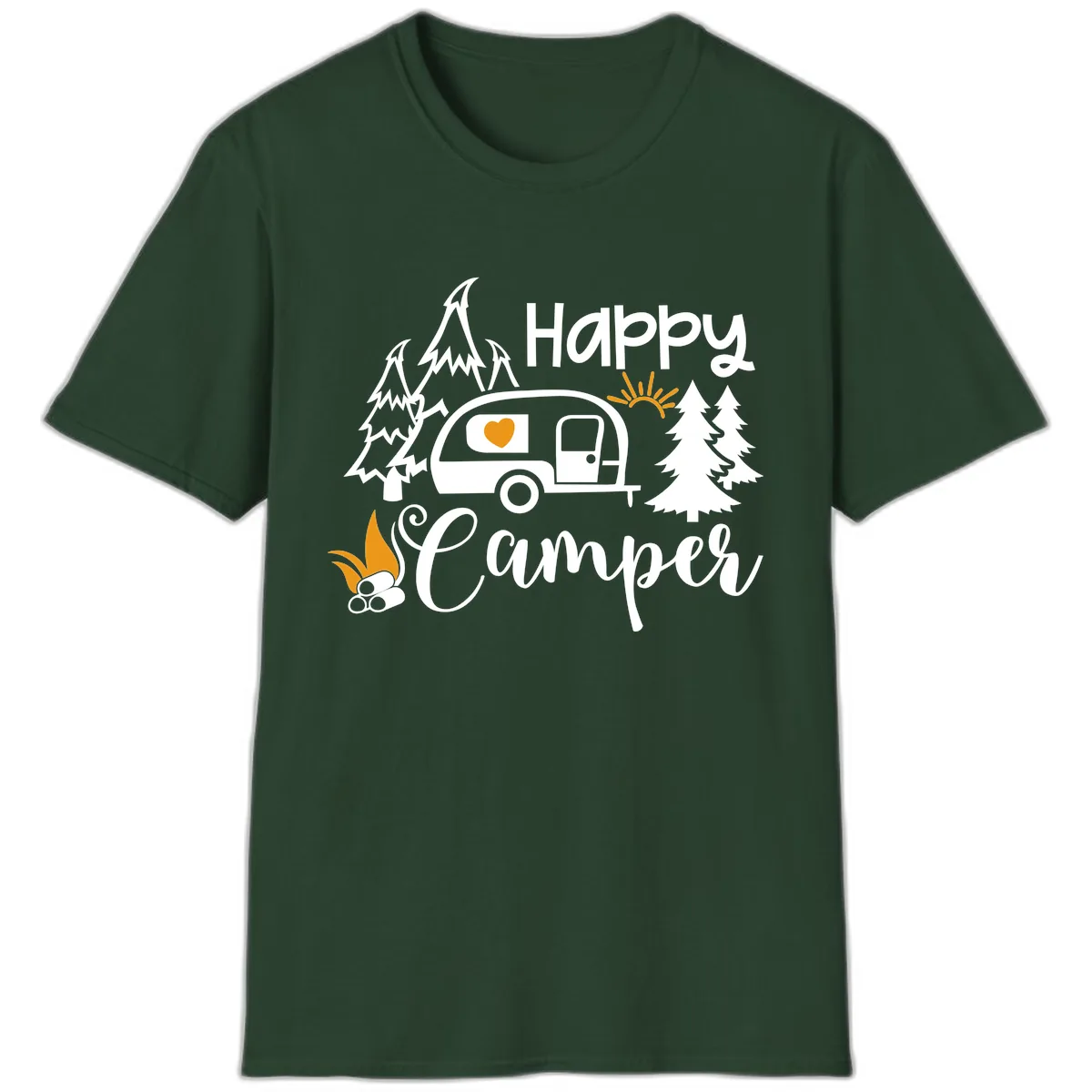 Happy Camper Trailer Life T-Shirt in Forest Green