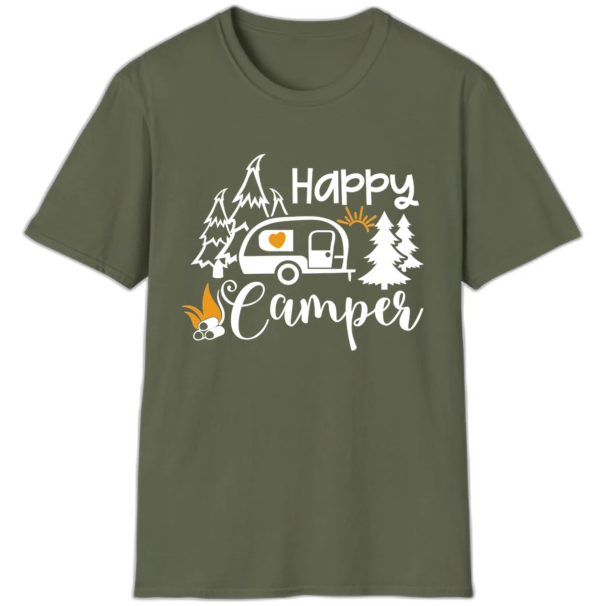 Happy Camper Trailer Life T-Shirt in Military Green