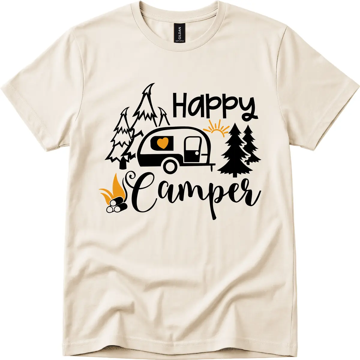 Happy Camper Trailer Life T-Shirt in Natural