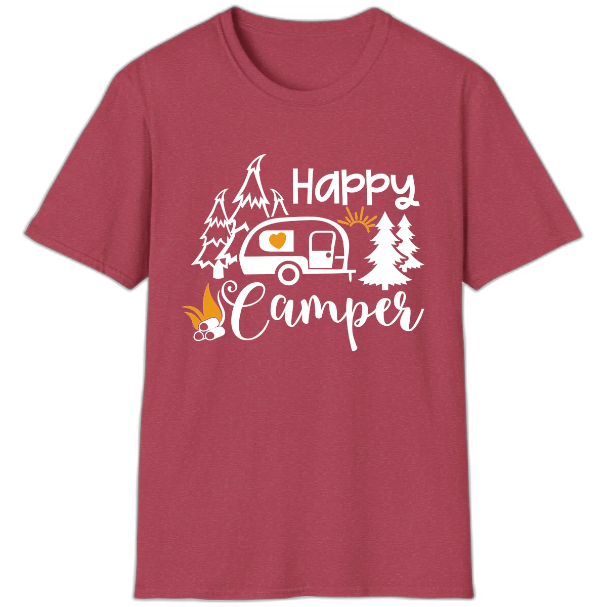 Happy Camper Trailer Life T-Shirt in Heather Cardinal