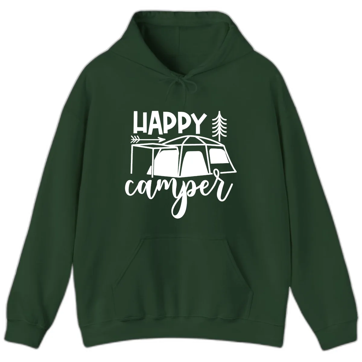 Happy Camper Hoodie in Forest Green