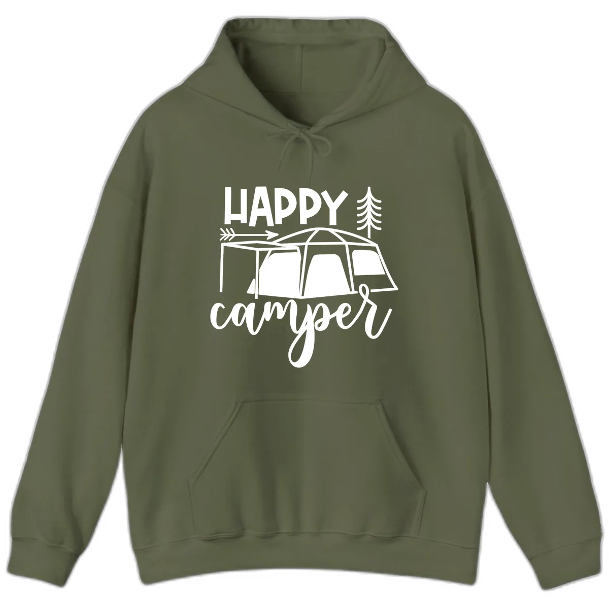 Happy Camper Hoodie in Military Green