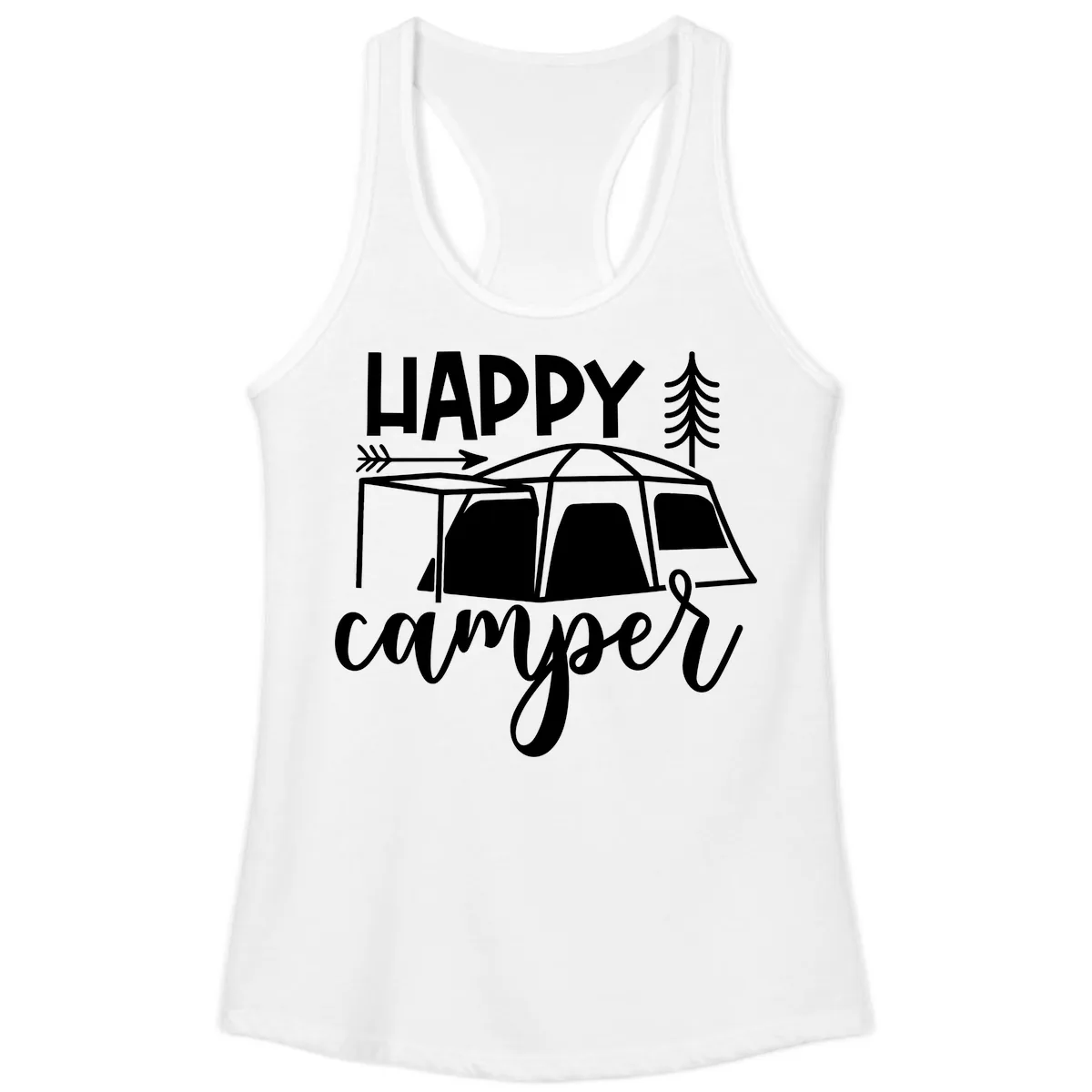 Happy Camper Ladies Tank in White