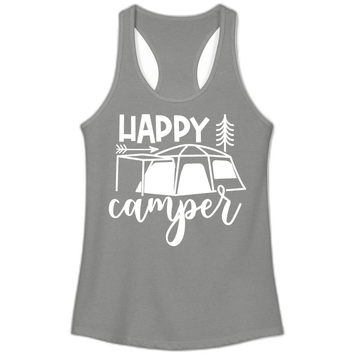 Happy Camper Ladies Tank in Heather Grey
