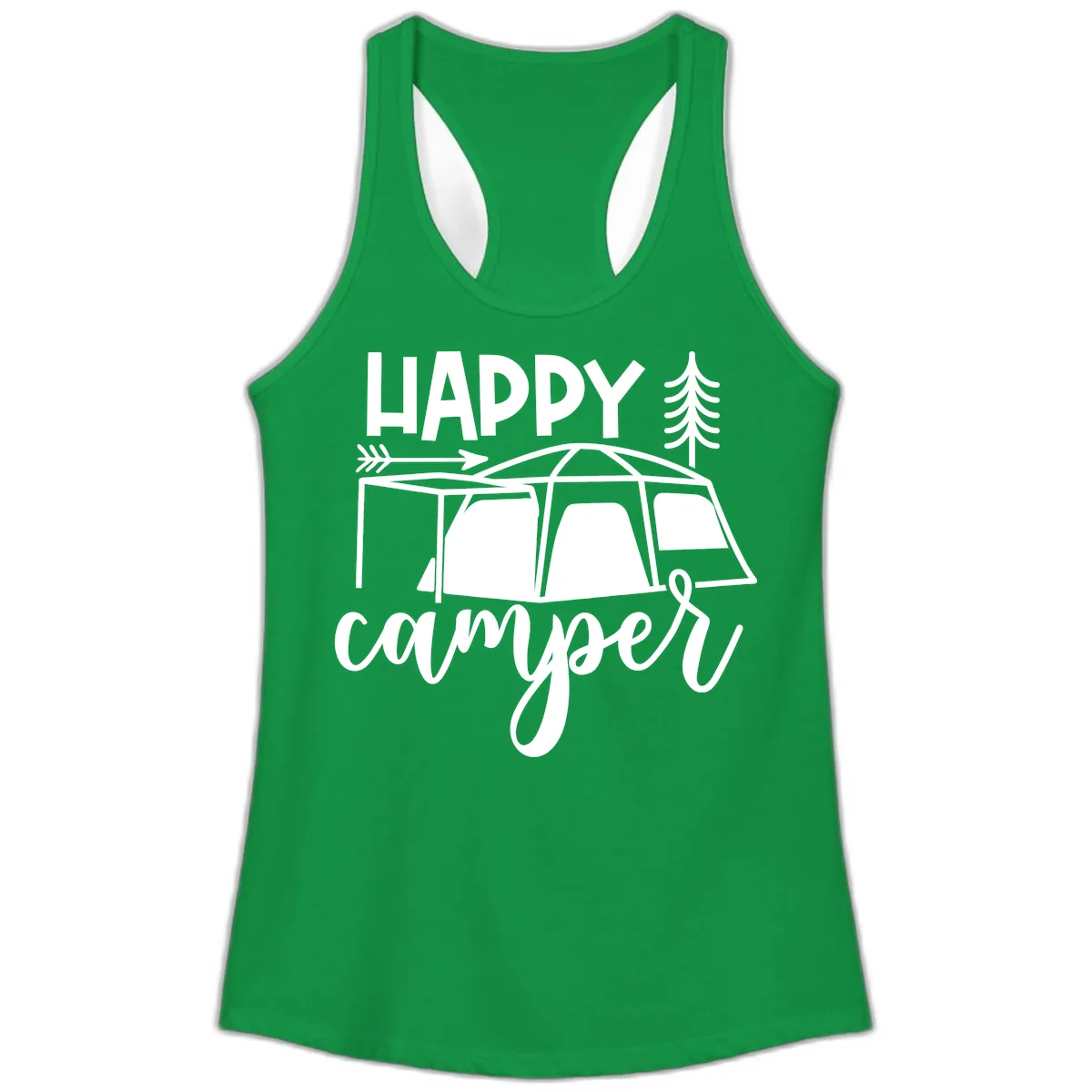Happy Camper Ladies Tank in Solid Kelly Green