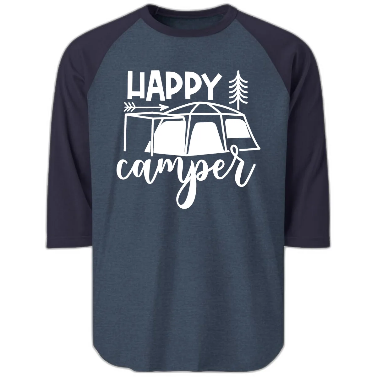 Happy Camper Raglan 3/4 in Heather Denim Navy