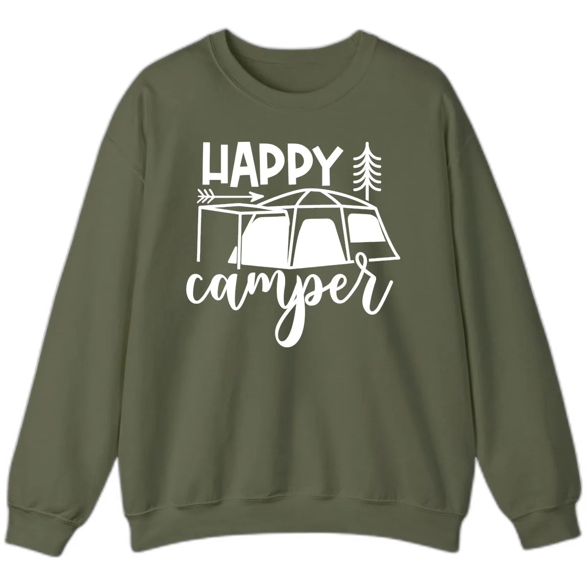 Happy Camper Sweatshirt in Military Green