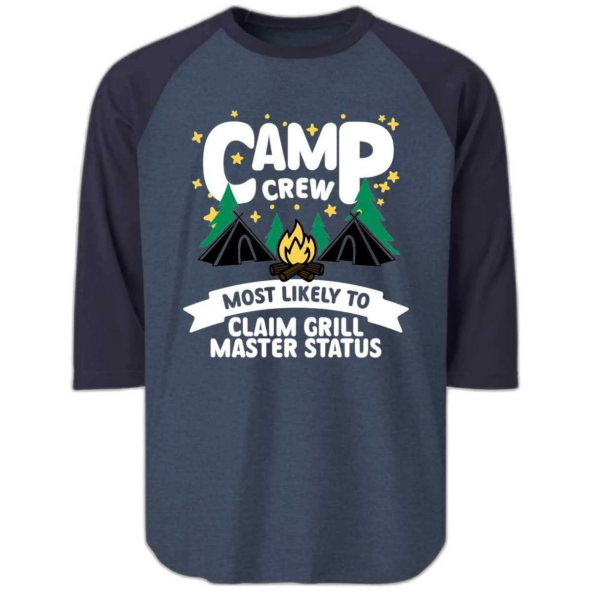 Camp Crew Grill Master Status Raglan 3/4 in Heather Denim Navy