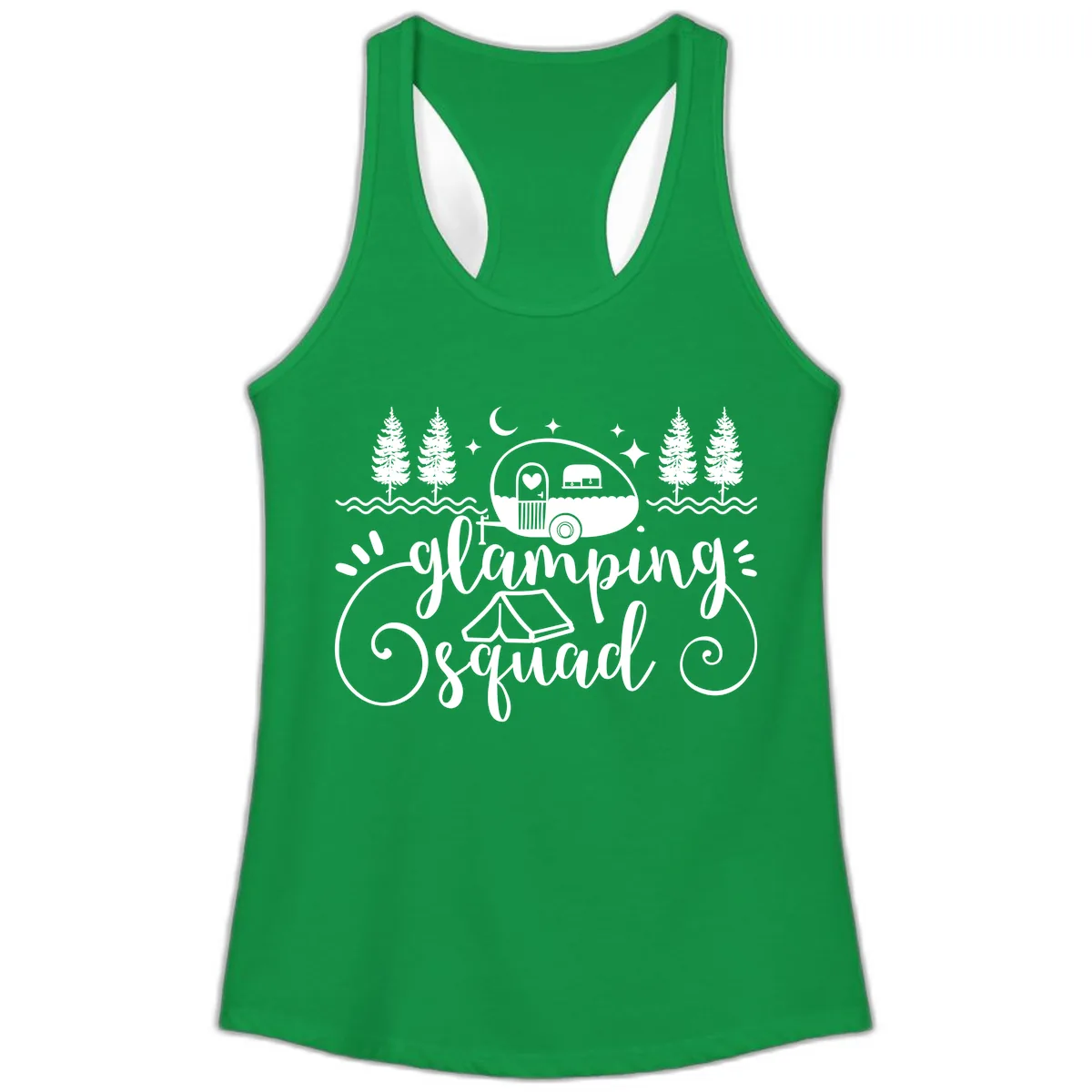 Glamping Squad Goals Ladies Tank in Solid Kelly Green