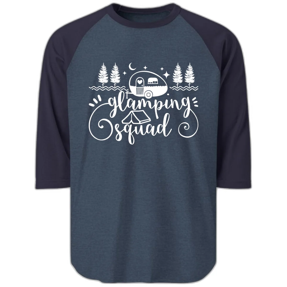 Glamping Squad Goals Raglan 3/4 in Heather Denim Navy