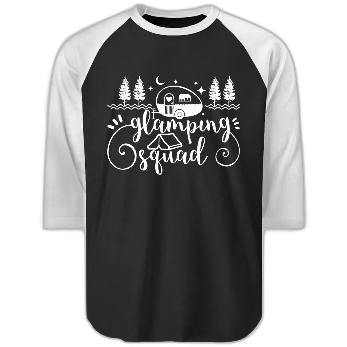 Glamping Squad Goals Raglan 3/4 in Black White
