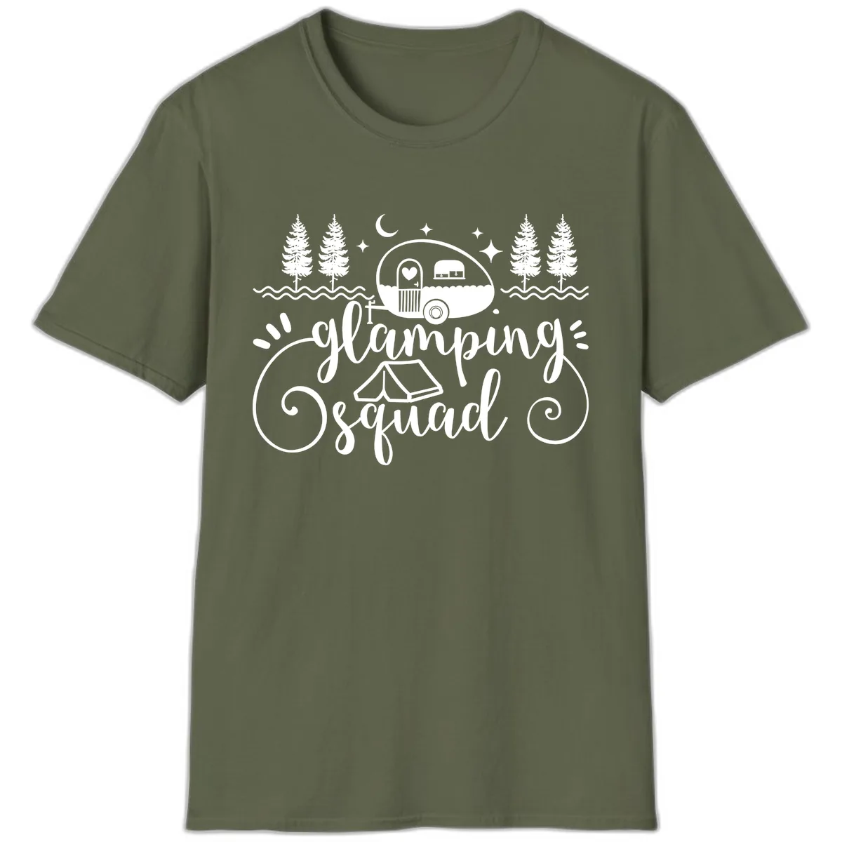 Glamping Squad Goals T-Shirt in Military Green