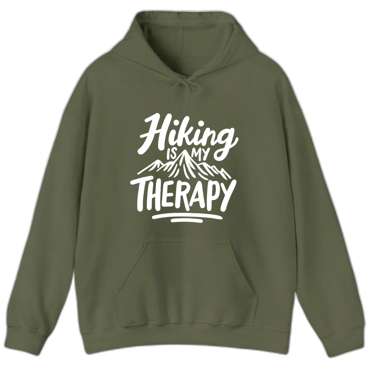 Hiking Is My Therapy Hoodie in Military Green
