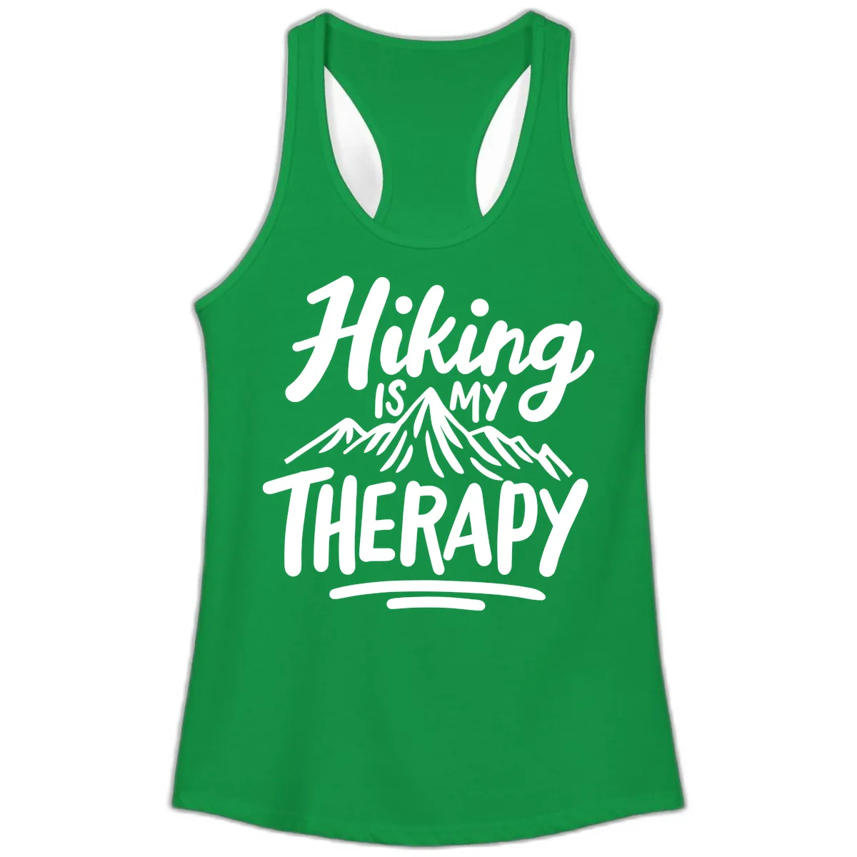 Hiking Is My Therapy Ladies Tank in Solid Kelly Green