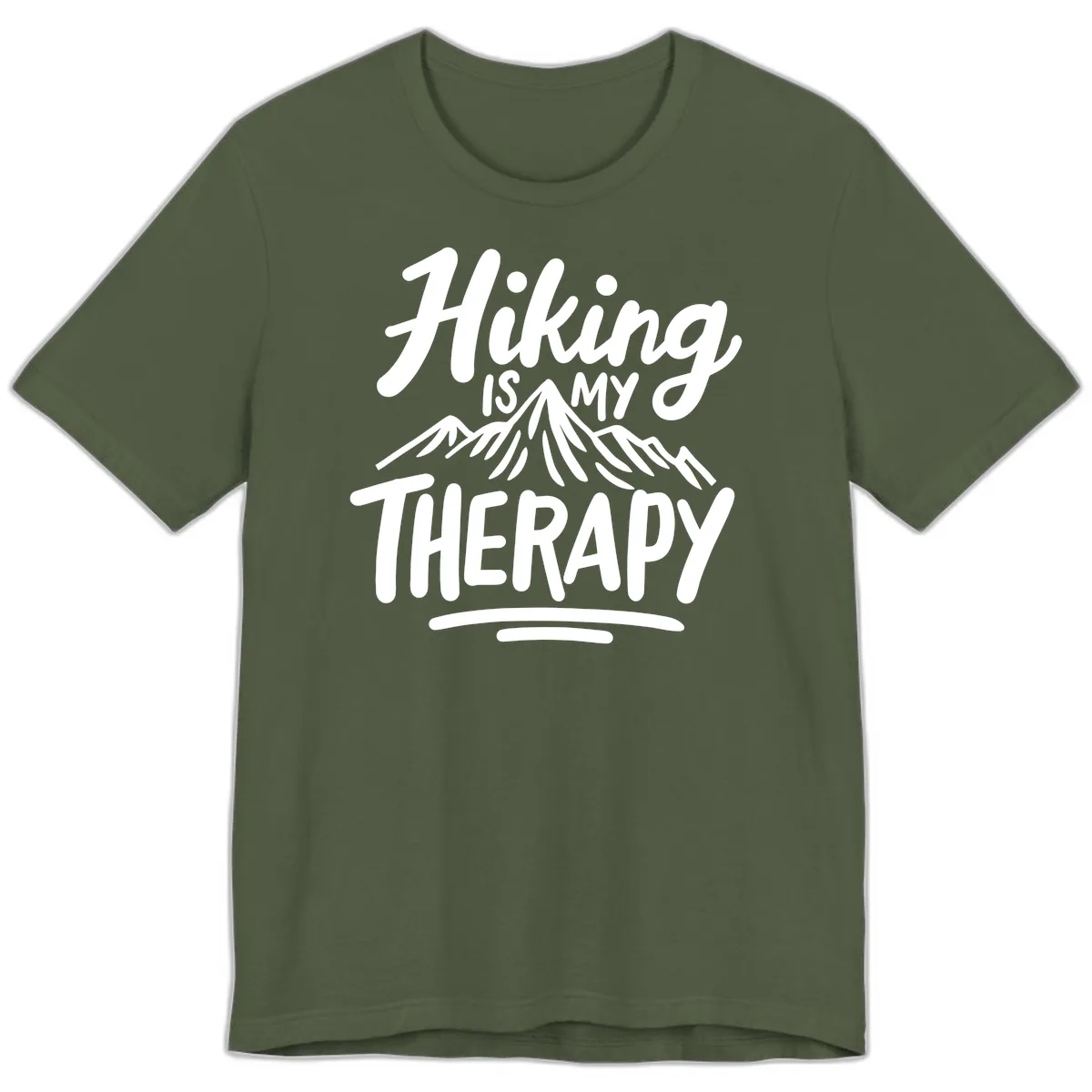 Hiking Is My Therapy Premium T-Shirt in Military Green