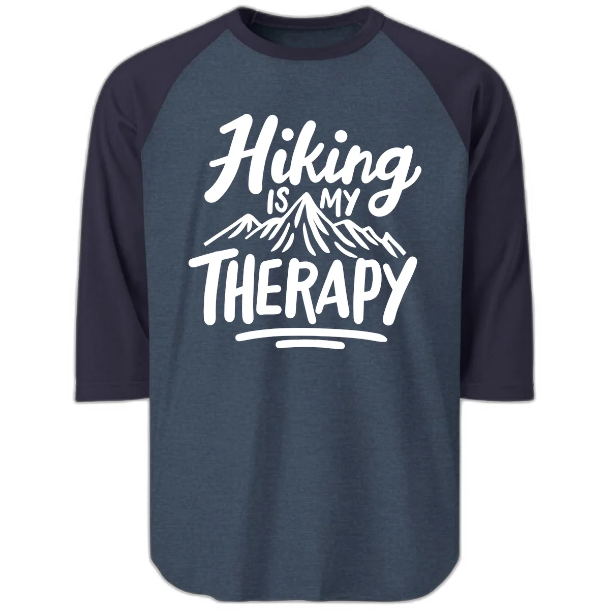 Hiking Is My Therapy Raglan 3/4 in Heather Denim Navy