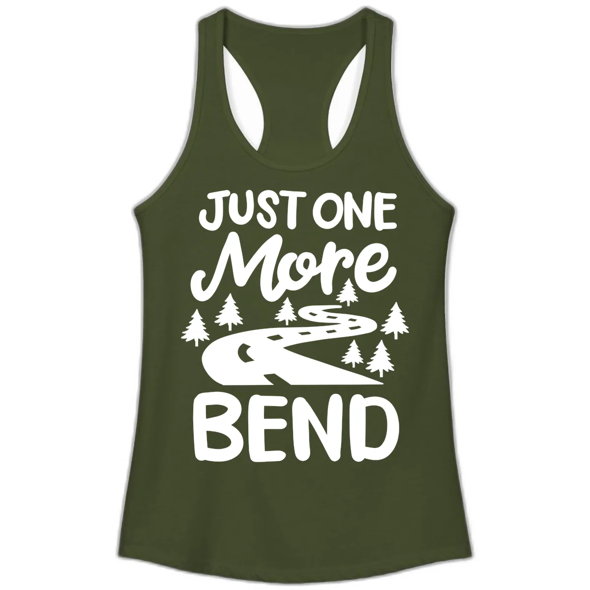 Just One More Bend Ladies Tank in Solid Military Green