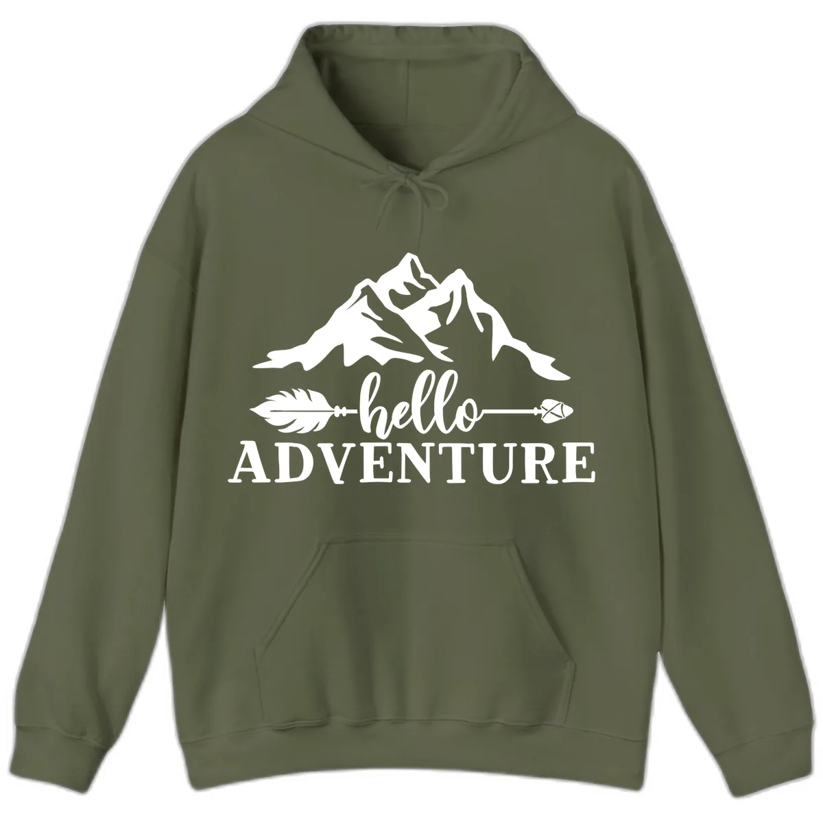 Hello Adventure Mountain Arrows Hoodie in Military Green