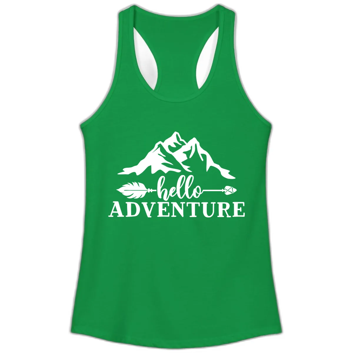 Hello Adventure Mountain Arrows Ladies Tank in Solid Kelly Green