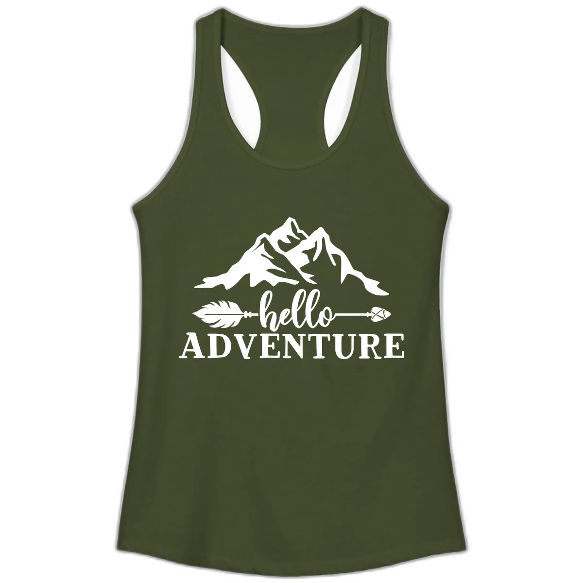 Hello Adventure Mountain Arrows Ladies Tank in Solid Military Green