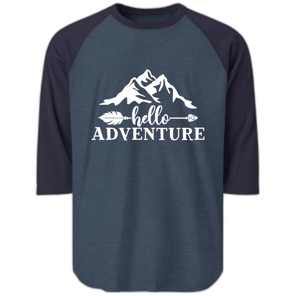 Hello Adventure Mountain Arrows Raglan 3/4 in Heather Denim Navy