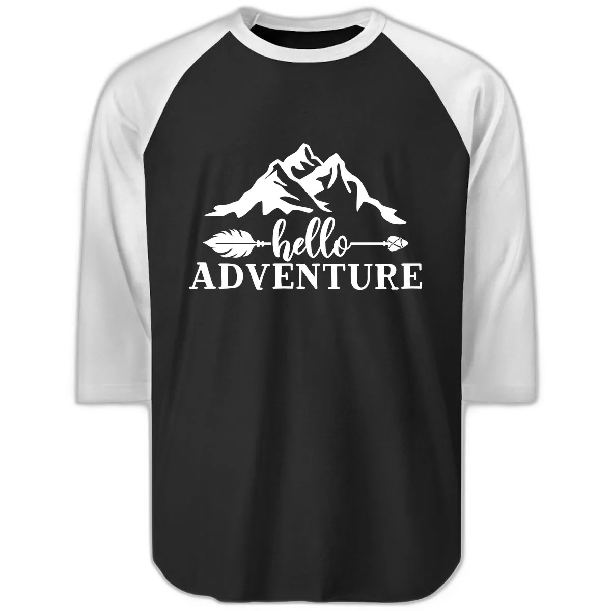Hello Adventure Mountain Arrows Raglan 3/4 in Black White
