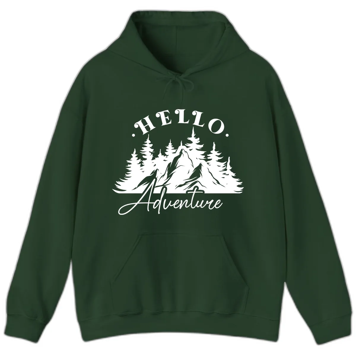 Hello Adventure Mountain Wilderness Hoodie in Forest Green