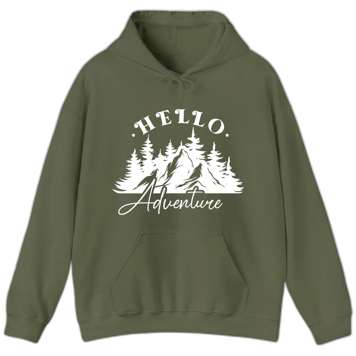 Hello Adventure Mountain Wilderness Hoodie in Military Green