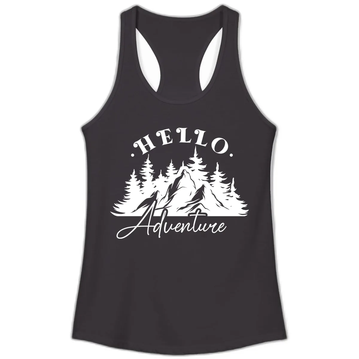 Hello Adventure Mountain Wilderness Ladies Tank in Black