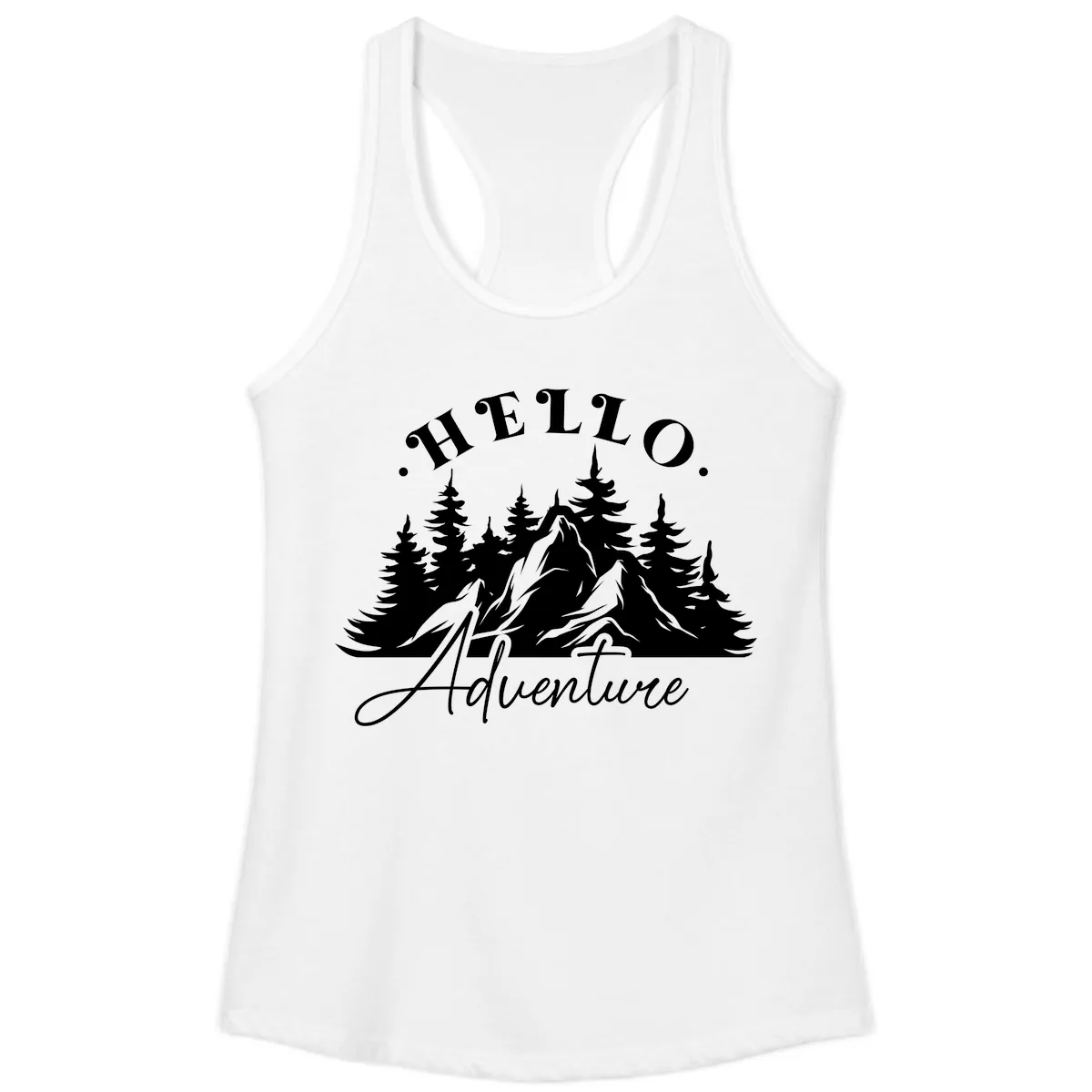 Hello Adventure Mountain Wilderness Ladies Tank in White