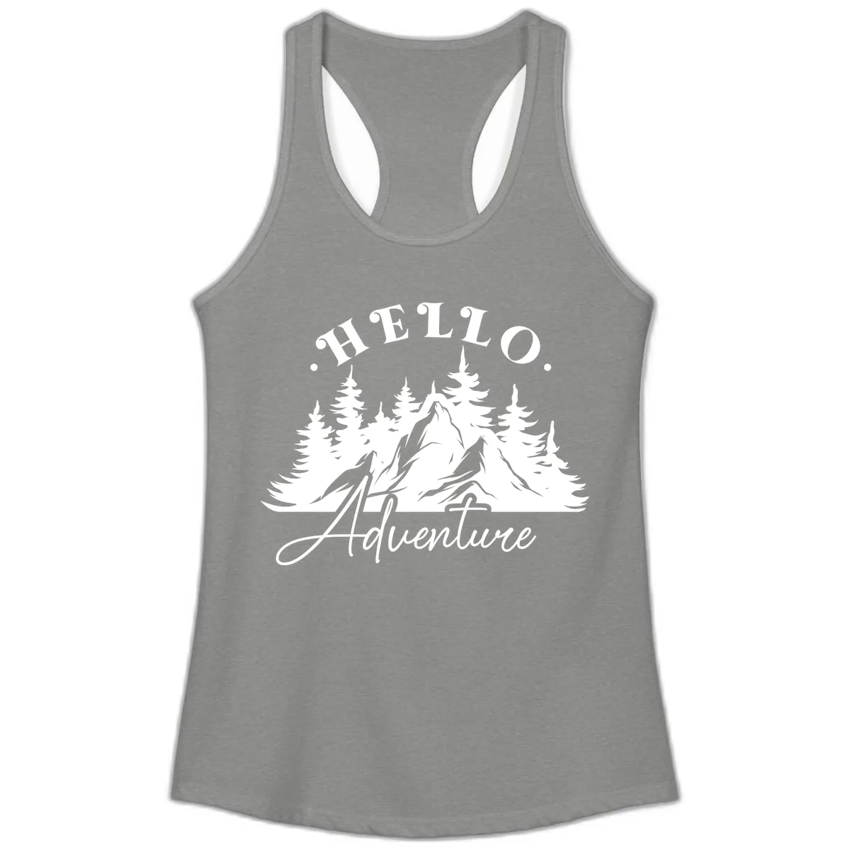 Hello Adventure Mountain Wilderness Ladies Tank in Heather Grey