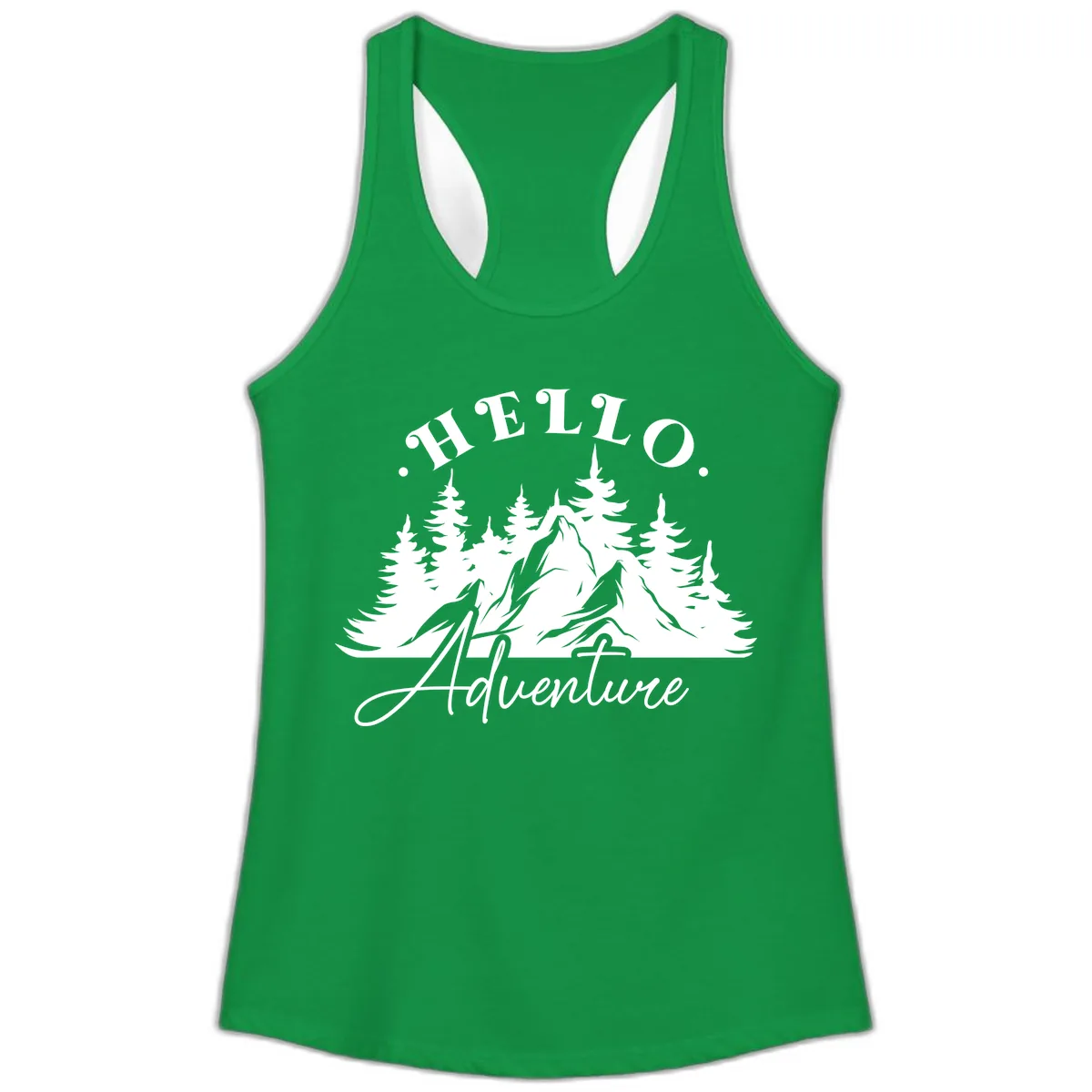 Hello Adventure Mountain Wilderness Ladies Tank in Solid Kelly Green