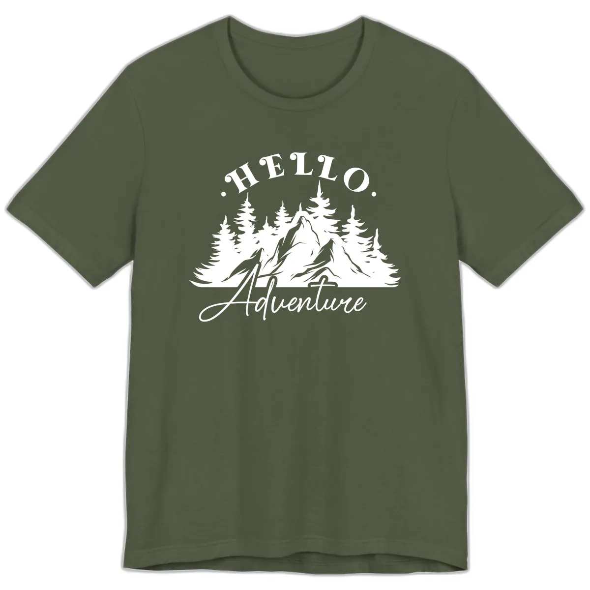 Hello Adventure Mountain Wilderness Premium T-Shirt in Military Green