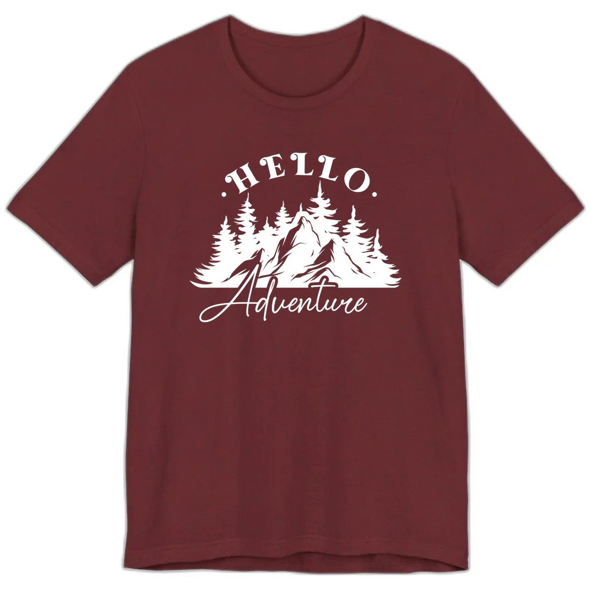 Hello Adventure Mountain Wilderness Premium T-Shirt in Heather Cardinal