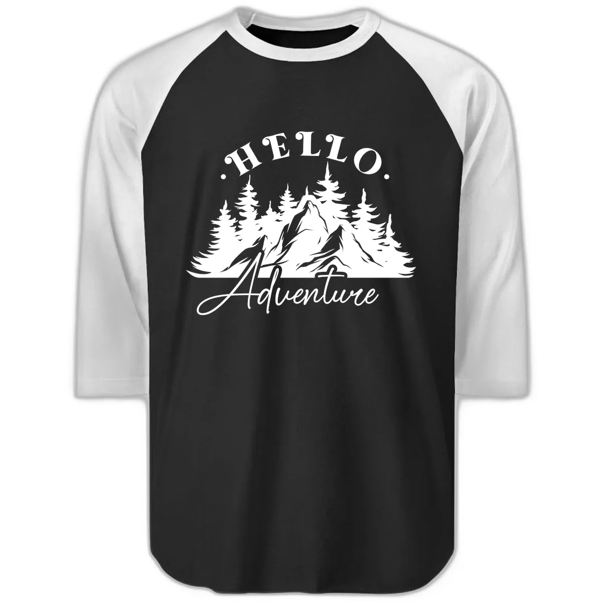 Hello Adventure Mountain Wilderness Raglan 3/4 in Black White
