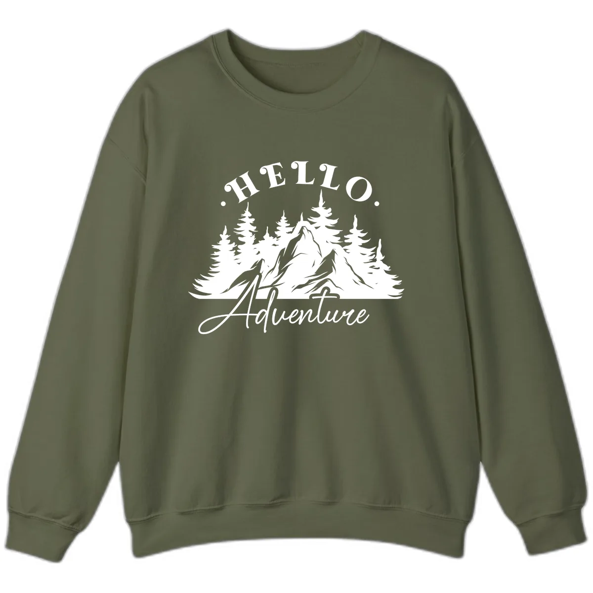 Hello Adventure Mountain Wilderness Sweatshirt in Military Green