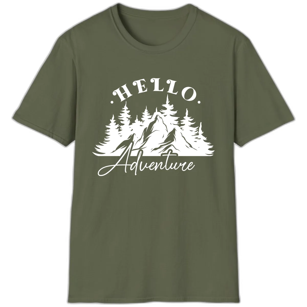 Hello Adventure Mountain Wilderness T-Shirt in Military Green