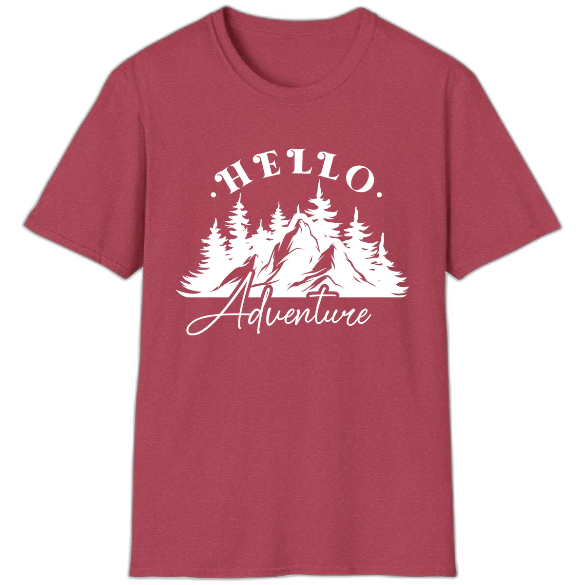 Hello Adventure Mountain Wilderness T-Shirt in Heather Cardinal