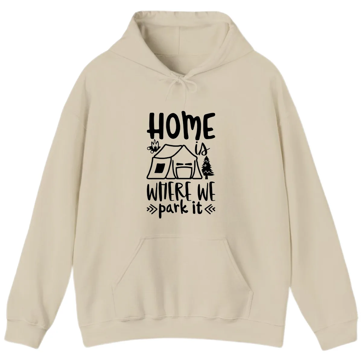 Home Is Where We Park It Hoodie in Sand