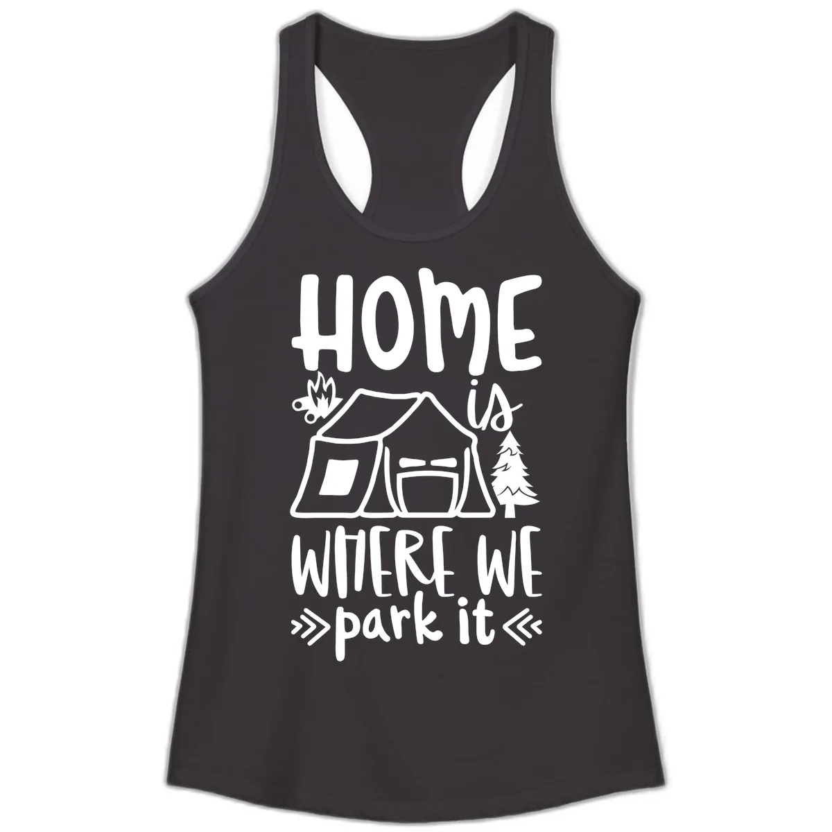 Home Is Where We Park It Ladies Tank in Black